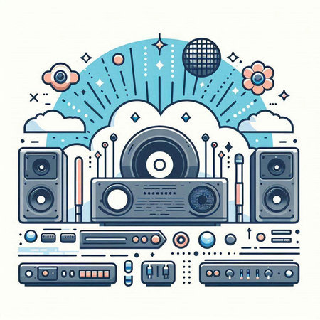 Vector line art illustration of retro disco party. Concept for your designのイラスト素材