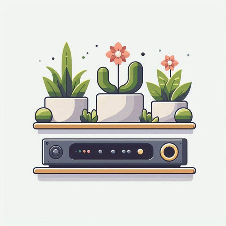 Home gardening flat vector illustration. Cacti and succulents in pots.のイラスト素材