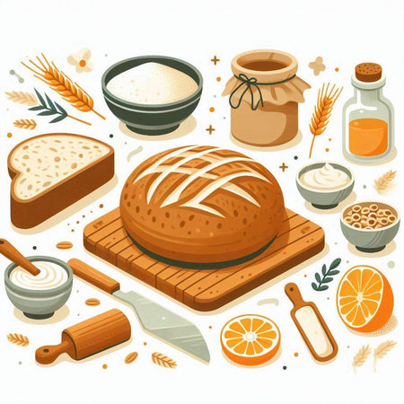 Illustration of a bread set on white background. Vector illustration.のイラスト素材