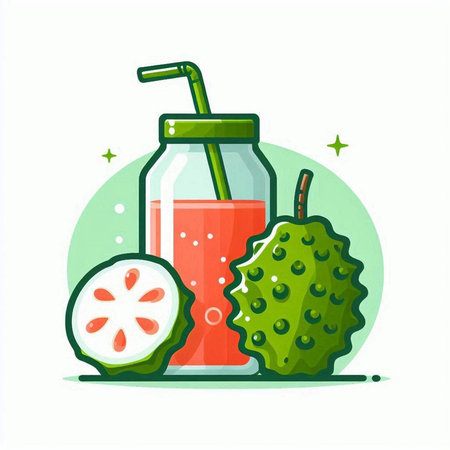 Vector illustration of a smoothie in a glass bottle with a straw.のイラスト素材