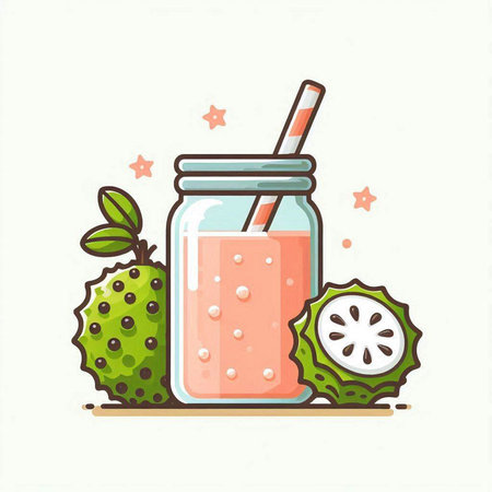 Smoothie in a glass jar with a straw. Vector illustration.のイラスト素材