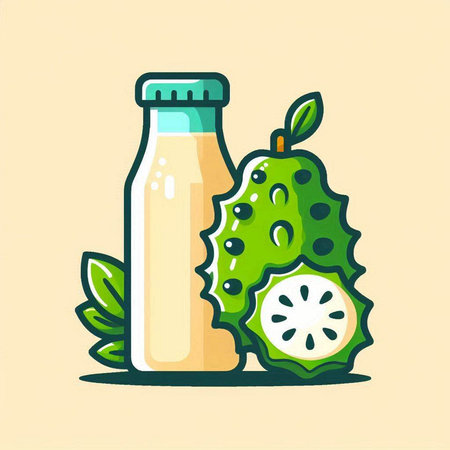Custard apple and milk bottle. Hand drawn vector illustration.のイラスト素材