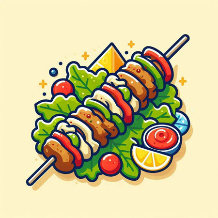 Illustration of kebab on skewers. Vector illustration.のイラスト素材