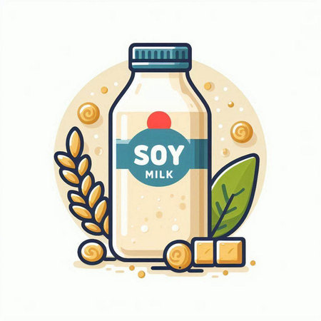 Soy milk in a bottle. Vector illustration in flat style.のイラスト素材