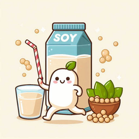 Illustration of soybean milk in a bottle with a straw.のイラスト素材