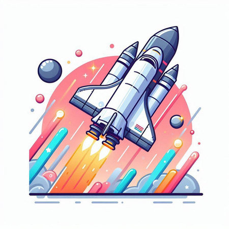 Cartoon space rocket on colorful background. Vector illustration for your designのイラスト素材