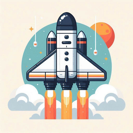 Space rocket. Flat style vector illustration on white background. Vector illustration.のイラスト素材