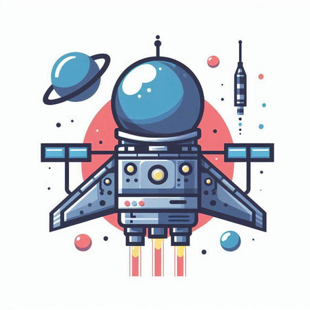 Space ship. Vector illustration in flat cartoon style, isolated on white background.のイラスト素材