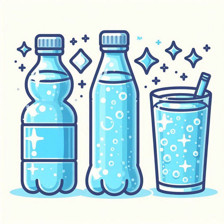 Illustration of a set of water bottles on a white background.のイラスト素材