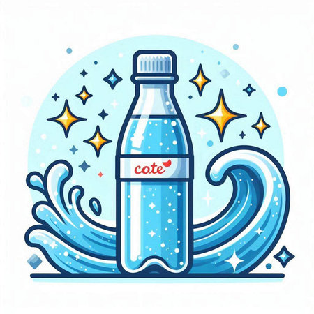 Bottle of water with splashes and stars. Vector illustration.のイラスト素材