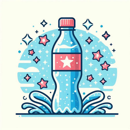 Bottle of water with stars. Vector illustration in flat style.のイラスト素材