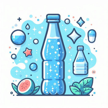 Bottle of water and ingredients. Vector illustration in flat style.のイラスト素材