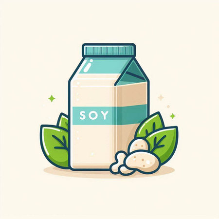 Illustration of a bottle of soy milk. Vector illustration in flat style.のイラスト素材