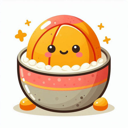 Cute kawaii rice ball in bowl. Vector illustration.のイラスト素材