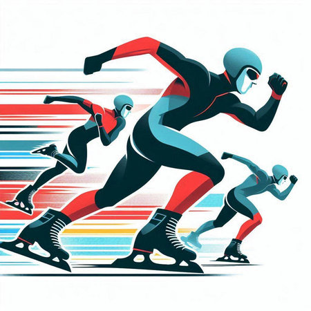 Speed skating. Sport vector illustration. Colored figure skating athletes.のイラスト素材