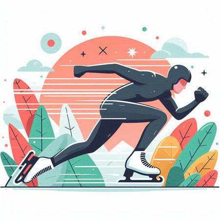 Figure skating. Man in sportswear on skates. Flat style vector illustration.のイラスト素材