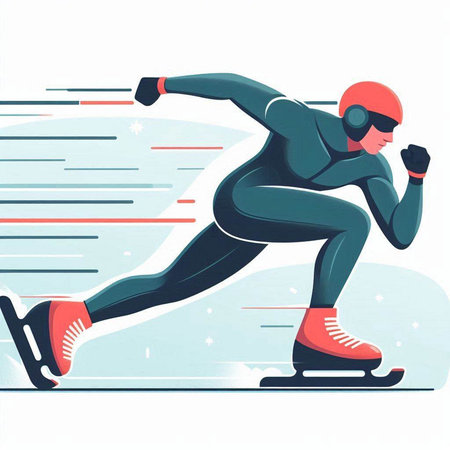 Winter sports, speed skating. Vector illustration of a man skating on ice.のイラスト素材