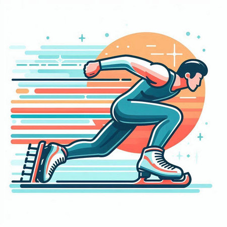 Speed skating, vector illustration. Skater man in sportswear.のイラスト素材