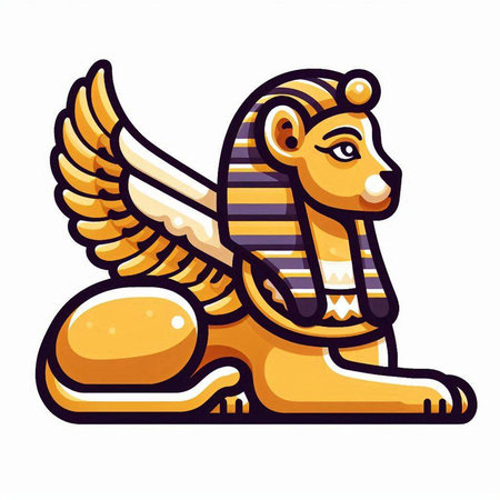 Egyptian lion with golden wings. Vector illustration isolated on white background.のイラスト素材