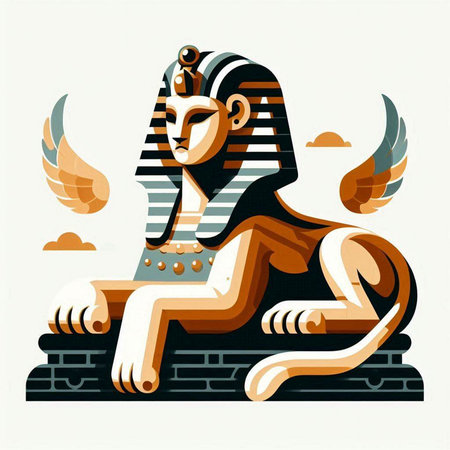 Egyptian Sphinx on the background of the sky. Vector illustrationのイラスト素材