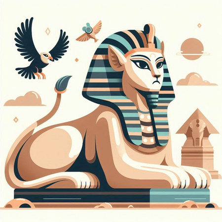 Egyptian pharaohs and animals. Vector illustration in retro styleのイラスト素材
