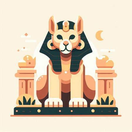 Cute dog in the Egyptian temple. Vector illustration in flat styleのイラスト素材