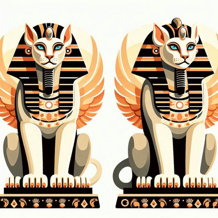 Egyptian Sphinx. Vector illustration of a set of four illustrations.のイラスト素材