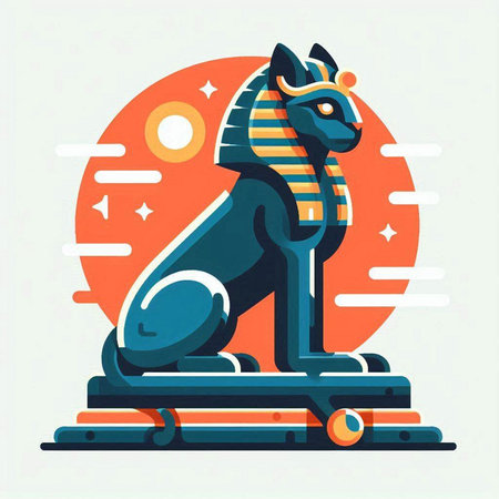 Egyptian pharaoh flat vector illustration. Egyptian mythological animal.のイラスト素材