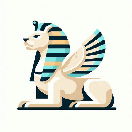 Egyptian lion. Ancient Egypt. Vector illustration in flat style.のイラスト素材