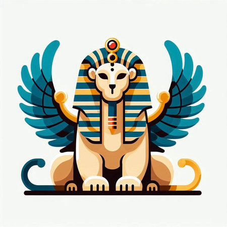 Lion with wings. Symbol of Egypt. Vector illustration in flat styleのイラスト素材