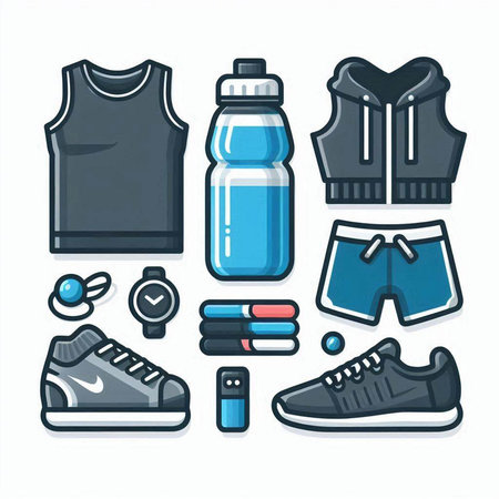 Fitness icons set. Vector illustration in a flat style on white background.のイラスト素材