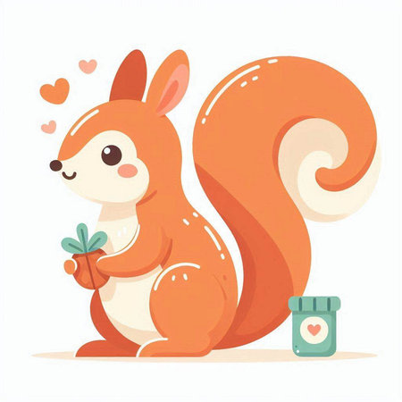 Cute squirrel with a bouquet of flowers. Vector illustration.のイラスト素材