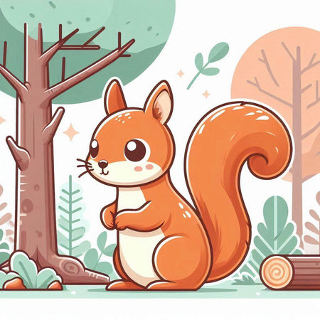Cute squirrel in the forest. Vector illustration in cartoon style.のイラスト素材