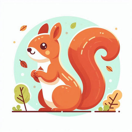 Squirrel in the forest. Vector illustration in a flat style.のイラスト素材