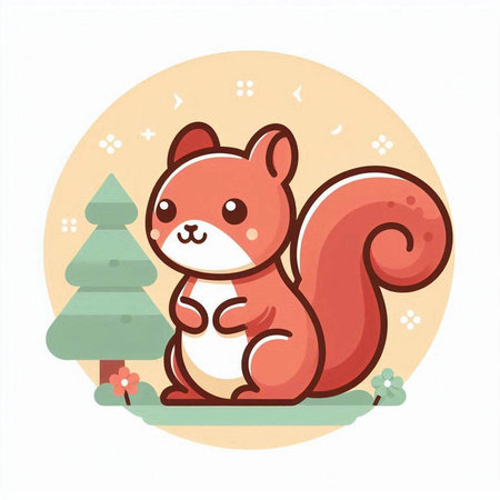 Cute cartoon squirrel in the forest. Vector illustration in a flat style.のイラスト素材