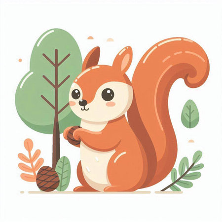 Cute squirrel in the forest. Vector illustration in cartoon style.のイラスト素材
