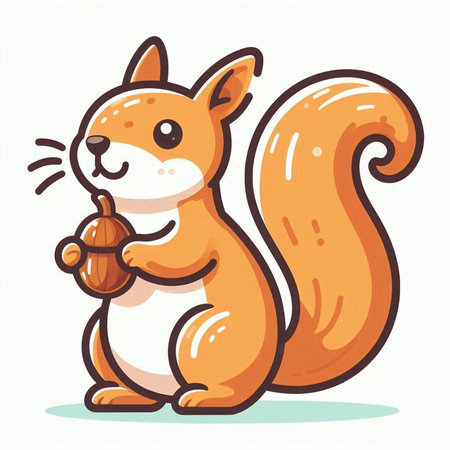 Squirrel with acorn. Vector illustration in cartoon style isolated on white background.のイラスト素材
