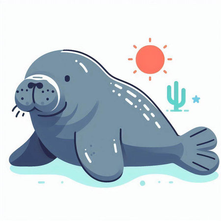 Vector illustration of cute seal on white background. Vector illustration of sea animal.のイラスト素材