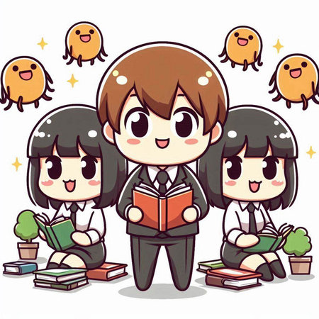 Illustration of a Group of Kids Reading a Book in the Libraryのイラスト素材