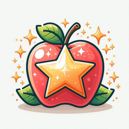 Cartoon apple with star on white background. Vector illustration for your designのイラスト素材
