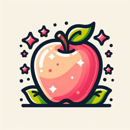 Vector illustration of red apple with stars on white background. Isolated flat style.のイラスト素材