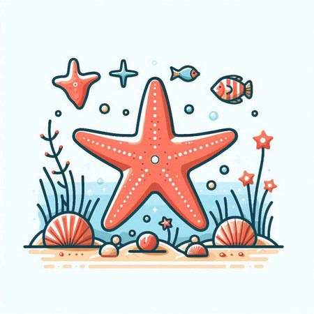 Starfish, corals and seaweed. Vector illustration in cartoon style.のイラスト素材