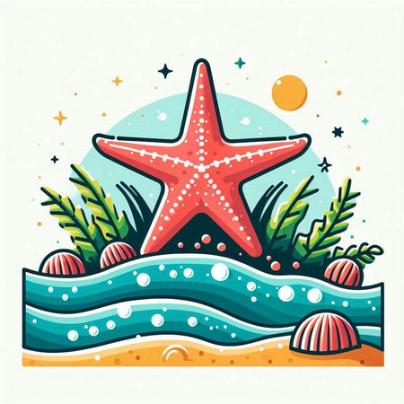 Starfish and seashells on the seashore. Vector illustration.のイラスト素材