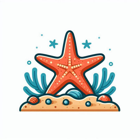 Starfish on the bottom of the sea. Vector illustration in cartoon style.のイラスト素材