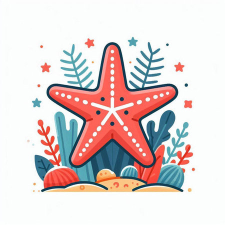 Starfish on the seashore. Vector illustration in flat style.のイラスト素材