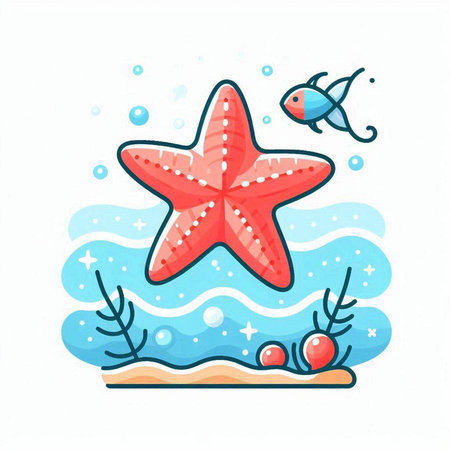Starfish and sea life. Cute cartoon character. Vector illustration.のイラスト素材