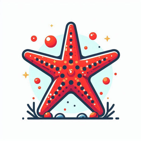 Red starfish on white background. Vector illustration in flat style.のイラスト素材