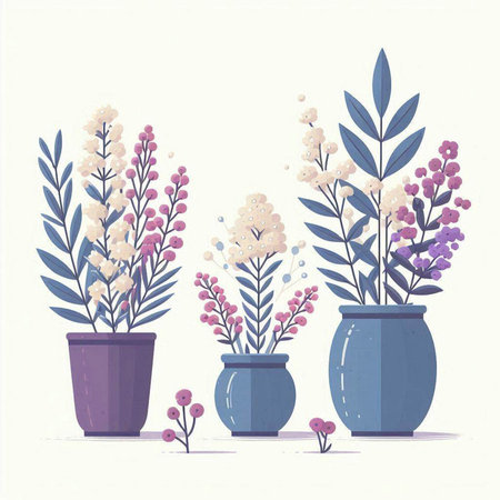 Flowers in pots. Vector illustration. Vintage style. Hand drawn.のイラスト素材