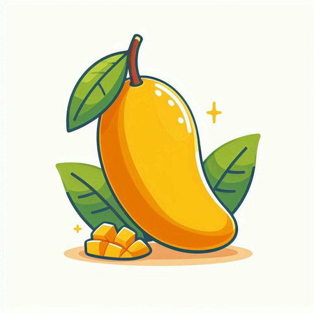 mango fruit with leaves vector illustration isolated on a white background.のイラスト素材