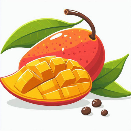 Mango fruit isolated on white background. Vector illustration. Eps 10.のイラスト素材